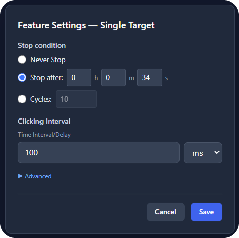 Feature Settings Modal